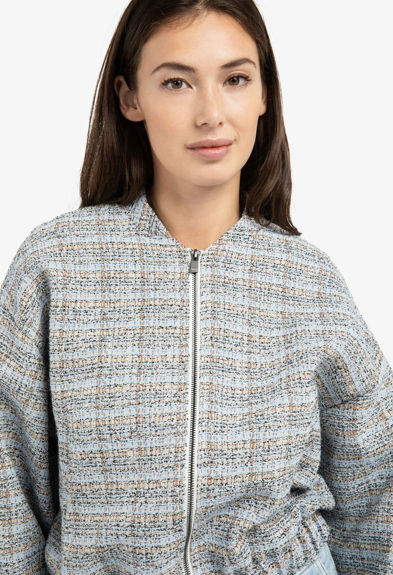Short bouclé jacket with elasticated cuffs and hem
