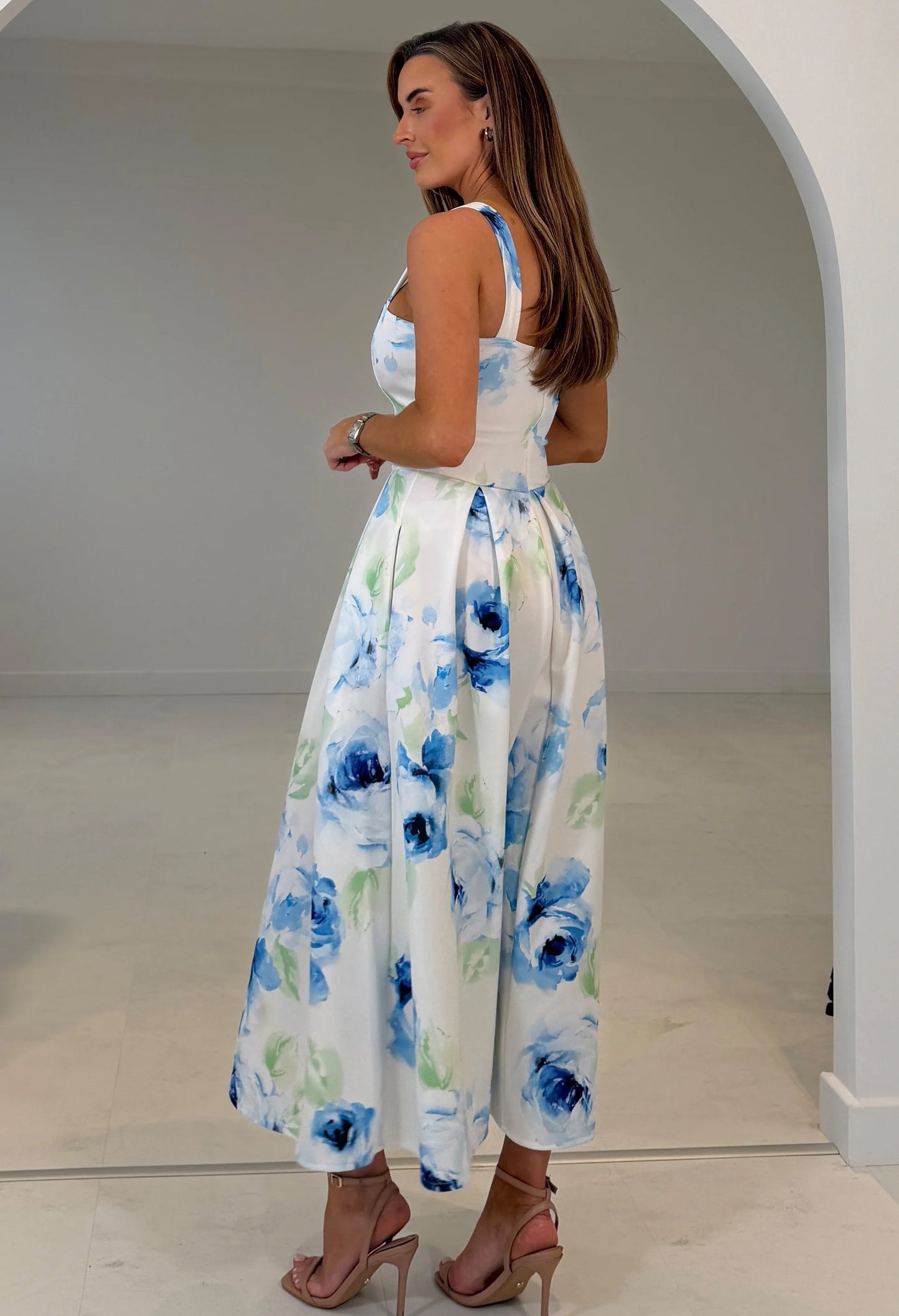 Heather Floral Pleated Midi Dress