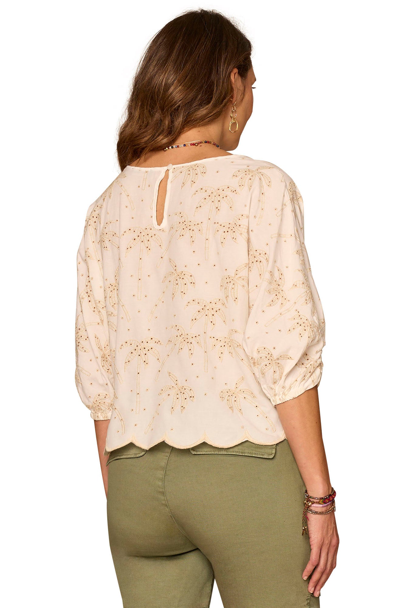 3/4 Pleated Sleeve Palm Tree Top