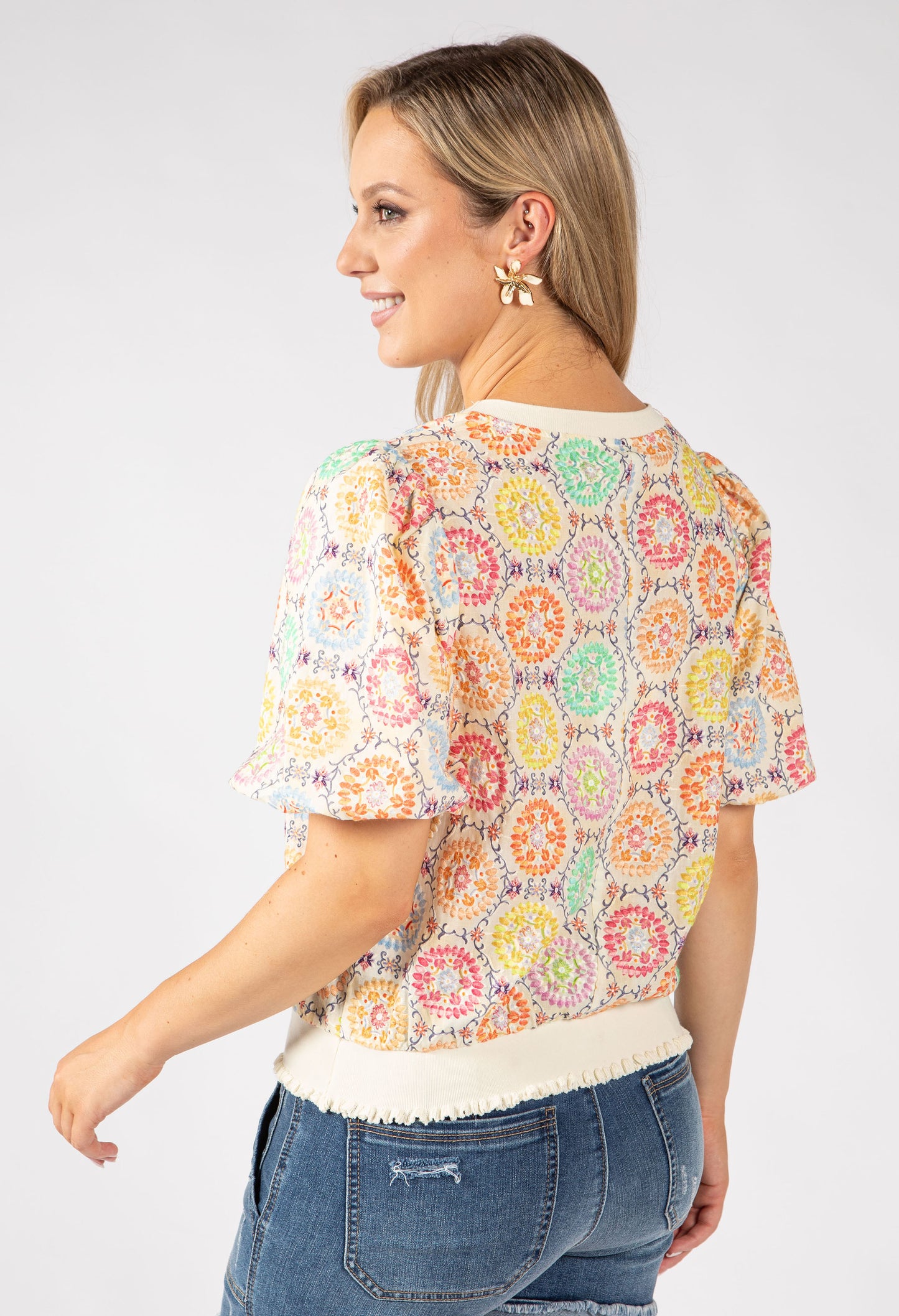 Embroidered Floral Medallion Top
