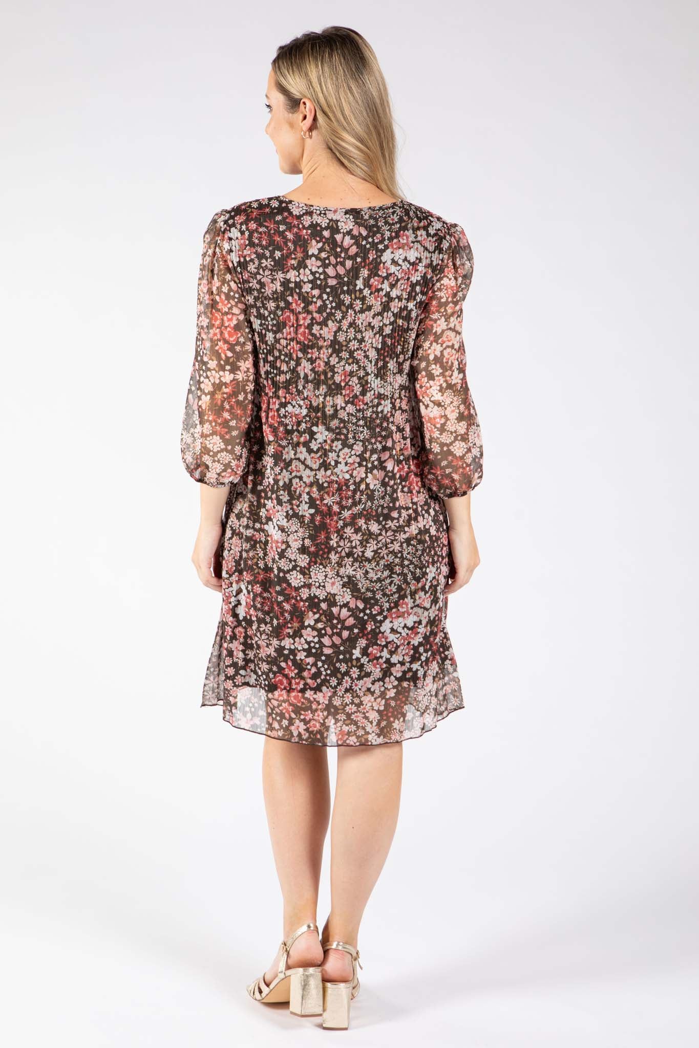 Plisse Pleated Floral Print Dress
