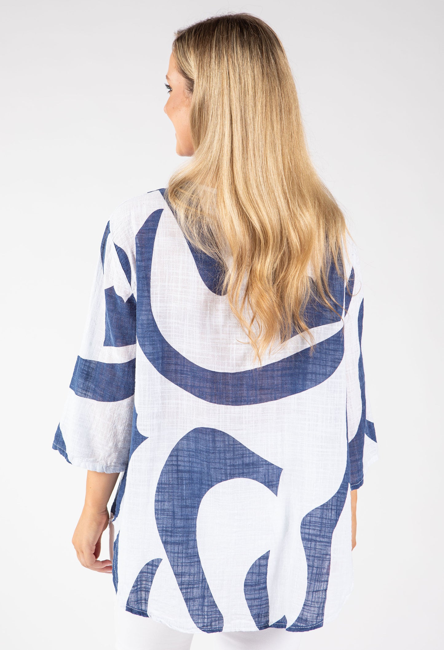 Abstract Print Linen Look Blouse