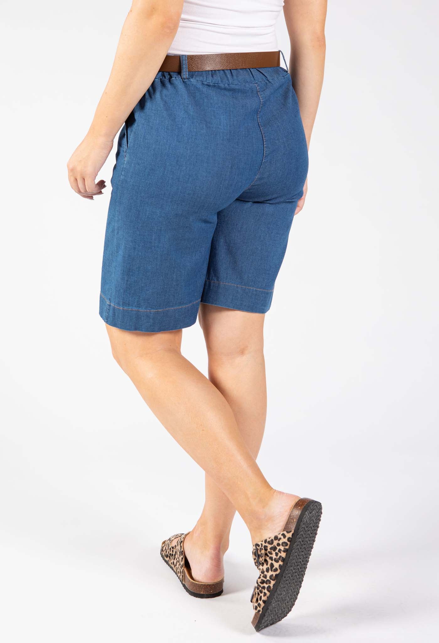 Belted Denim Bermuda Shorts