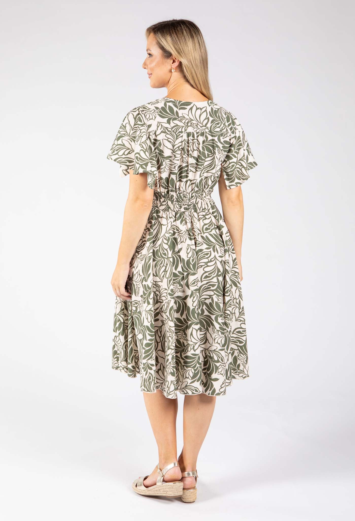 Leaf Print Angel Sleeve Dress