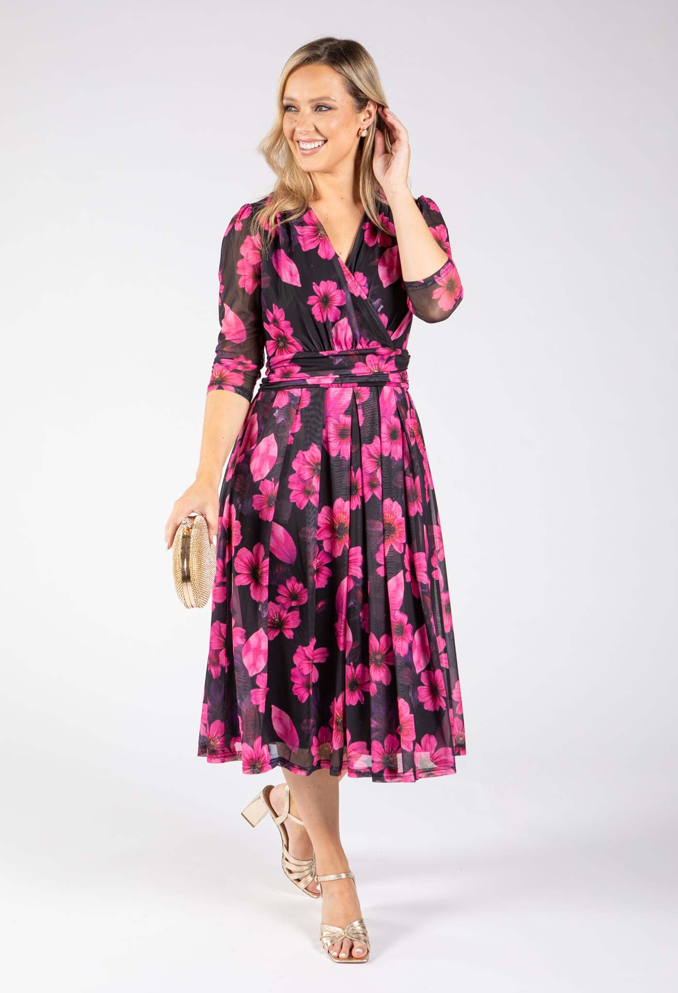 Floral Mesh Wrap Dress