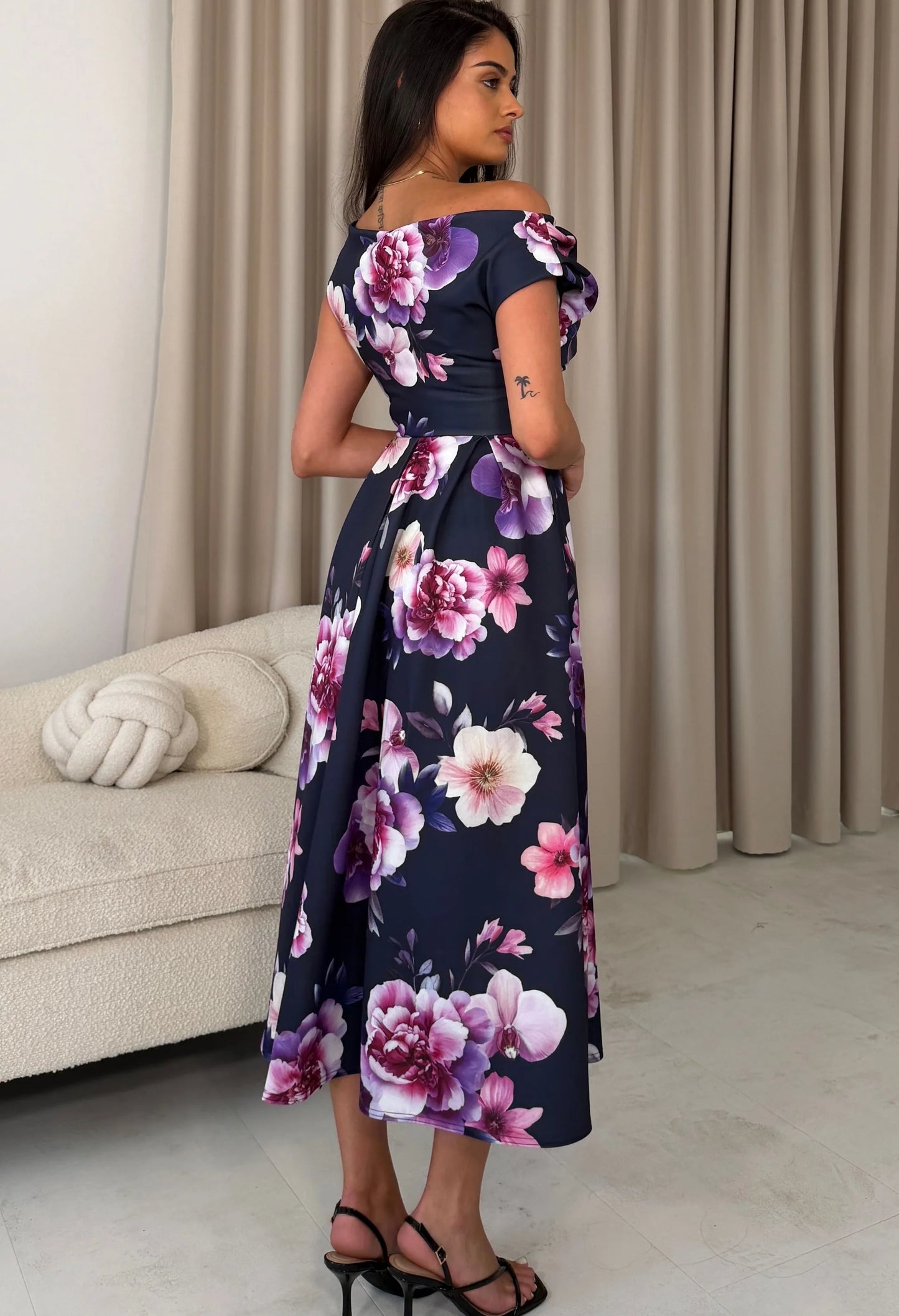 Betty Asymmetric Floral Midi Dress