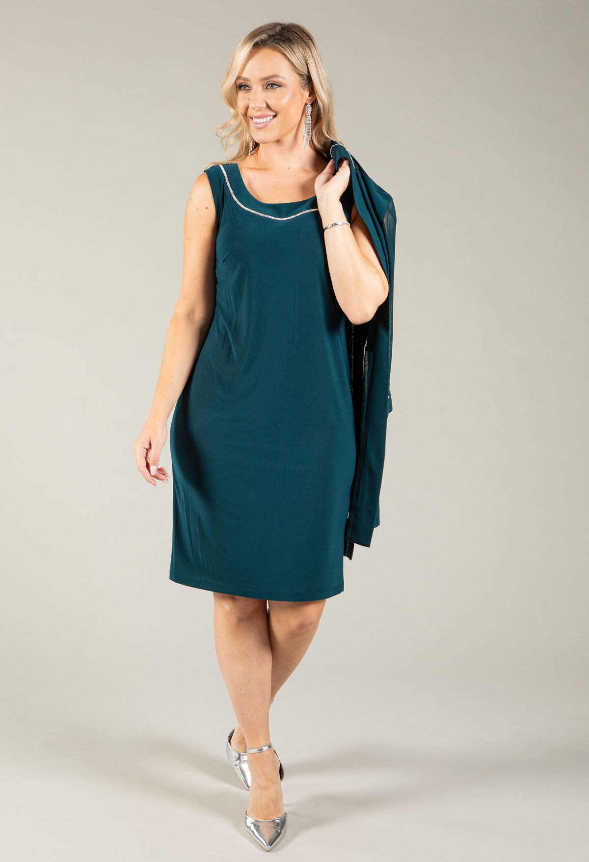 Sequin Trim Shift Dress and Cardi 2 Piece Set