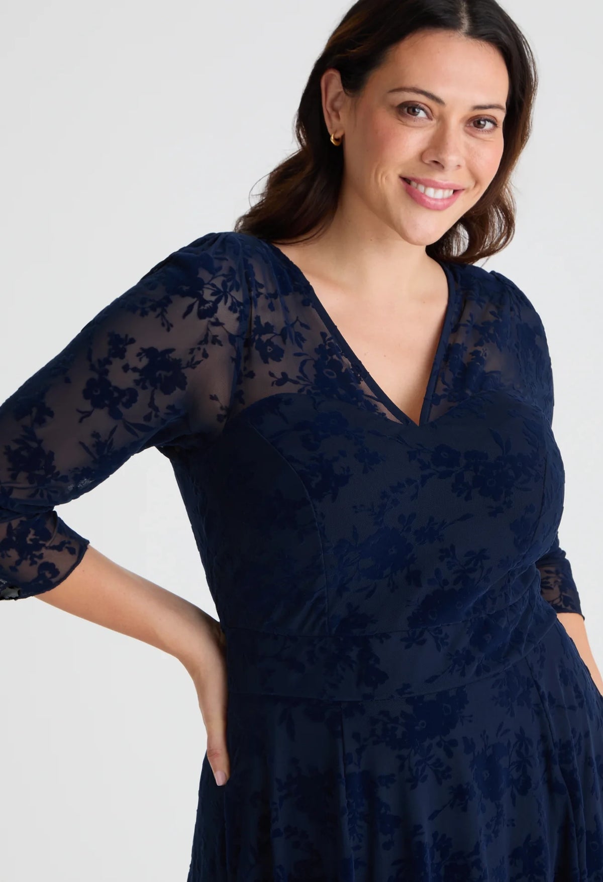 Katherine Velvet Flock Curve+ Midi Dress