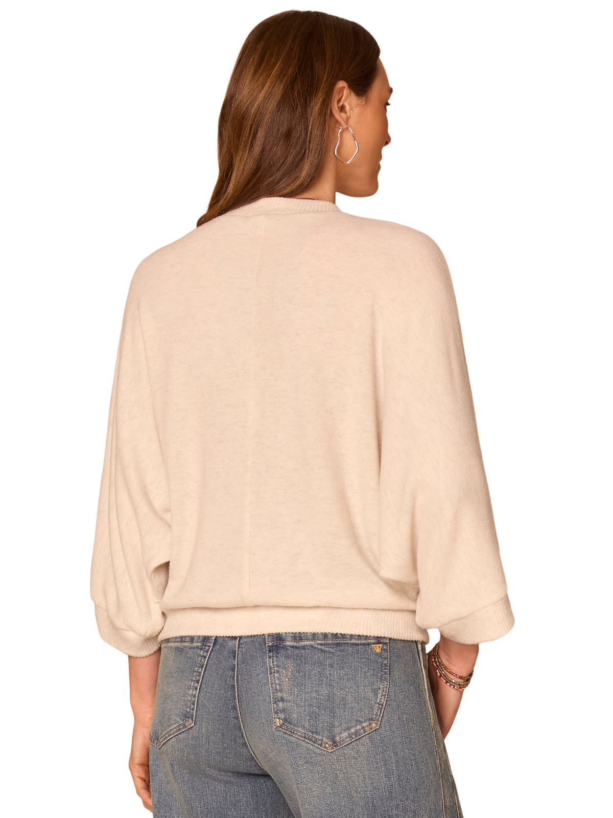 Three Quarter Dolman Sleeve Embroidered Knit Top