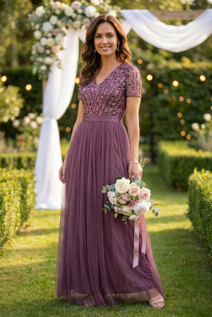Maya Berry V NECK SEQUIN AND TULLE DRESS WITH TIE WAIST | Pamela Scott Maya Berry V NECK SEQUIN AND TULLE DRESS WITH TIE WAIST | Pamela Scott