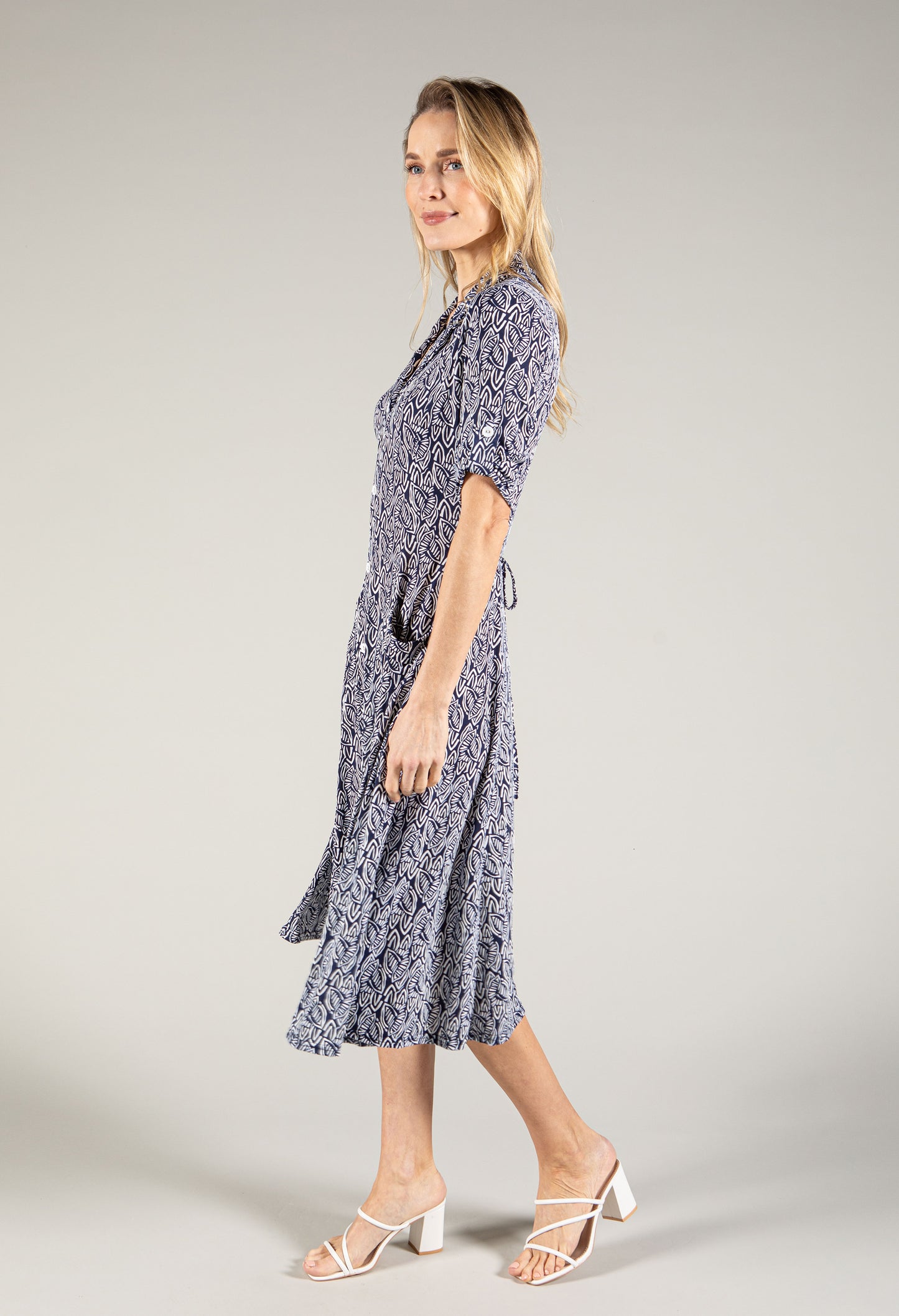 Abstract Button Up Midi Dress