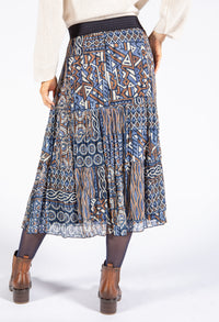 Mixed Print Tiered Maxi Skirt