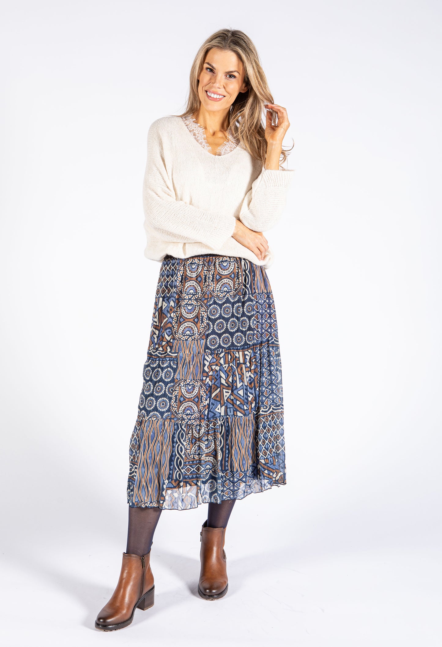 Mixed Print Tiered Maxi Skirt