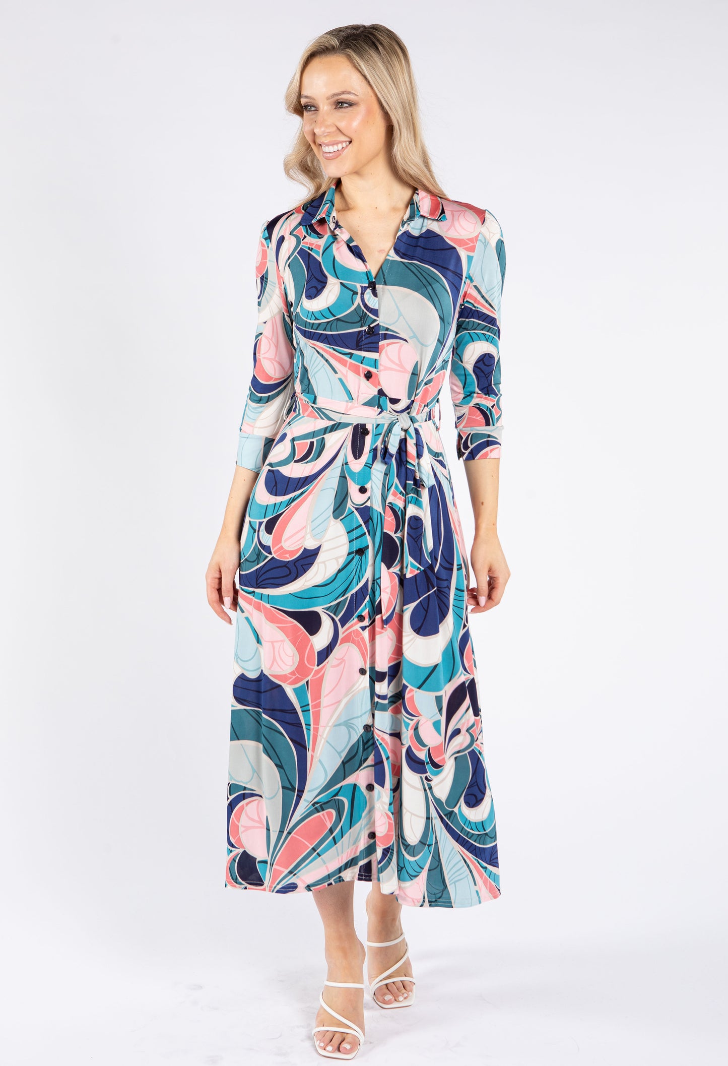 Swirl Print Tie Waist Dress