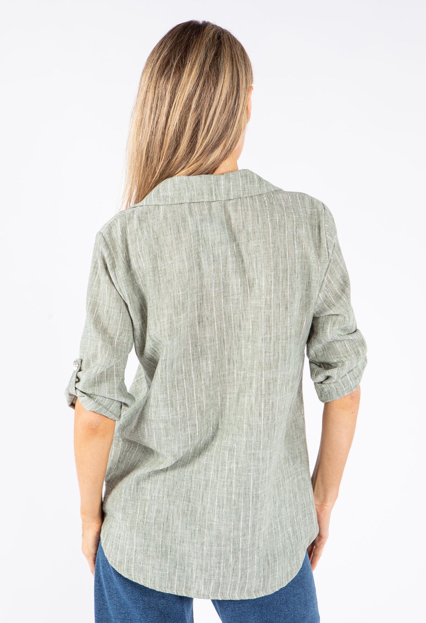 Lurex Pinstripe V Neck Shirt