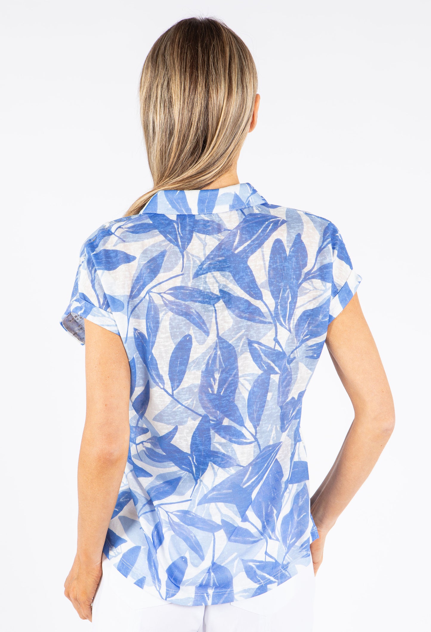 Leaf Print Buttoned Top