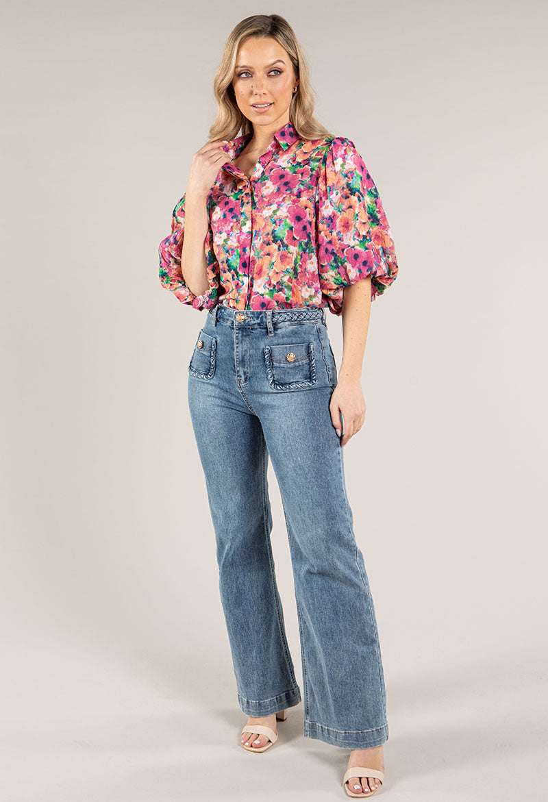 Vintage Floral Balloon Sleeve Blouse