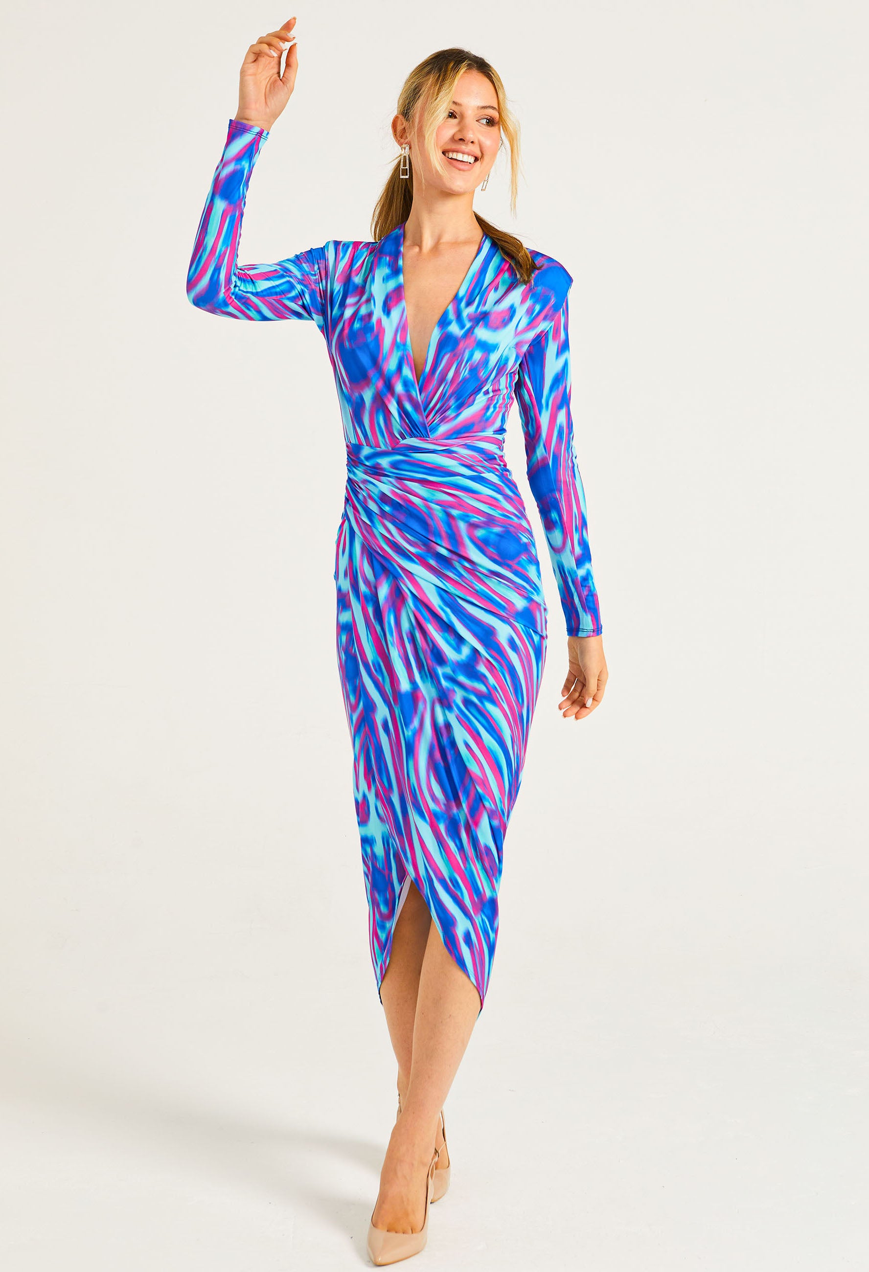 plunge neck wrap dress Long Sleeve Plunge V Neck Maxi Dress Brown