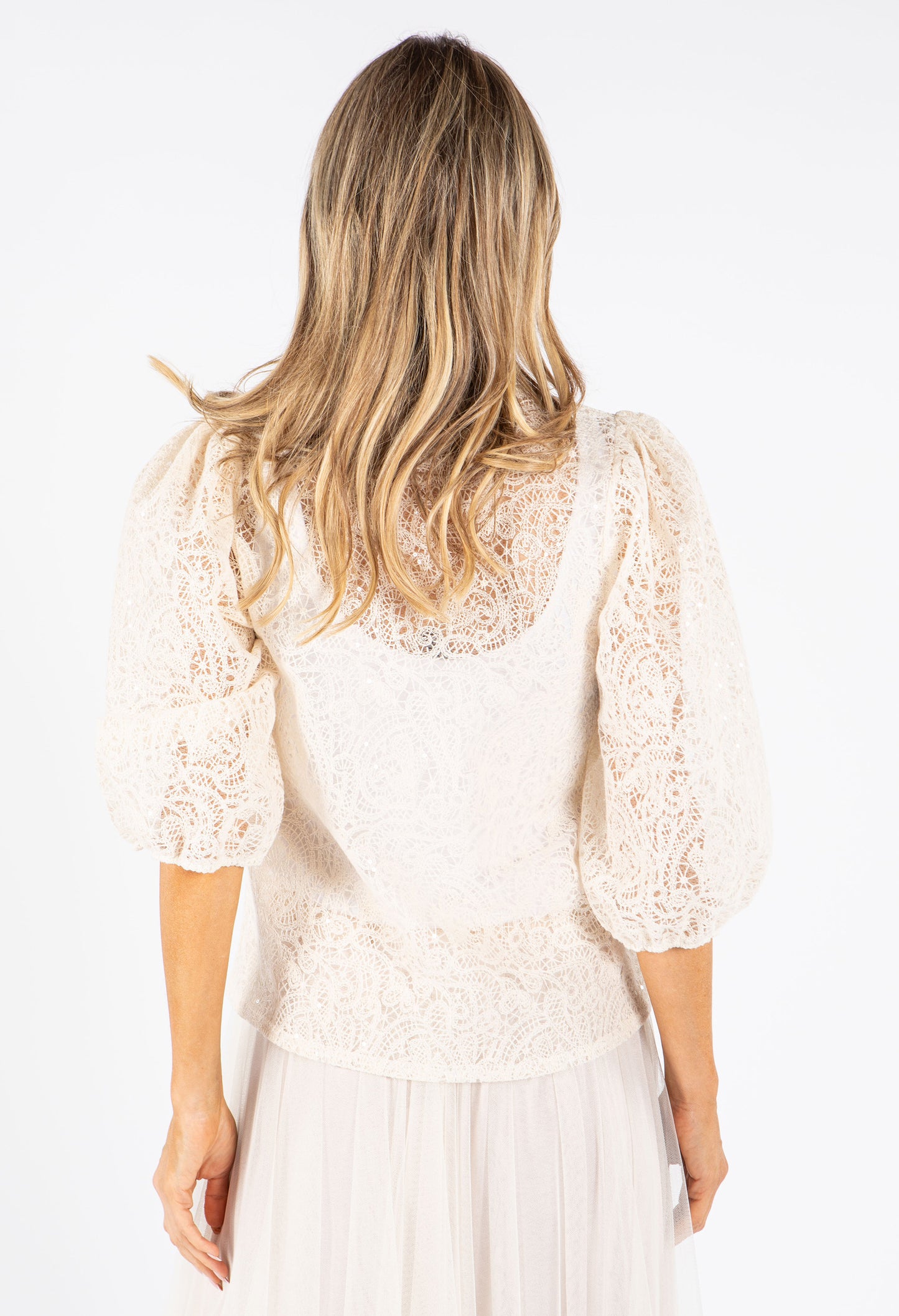 Lace Balloon Sleeve Top