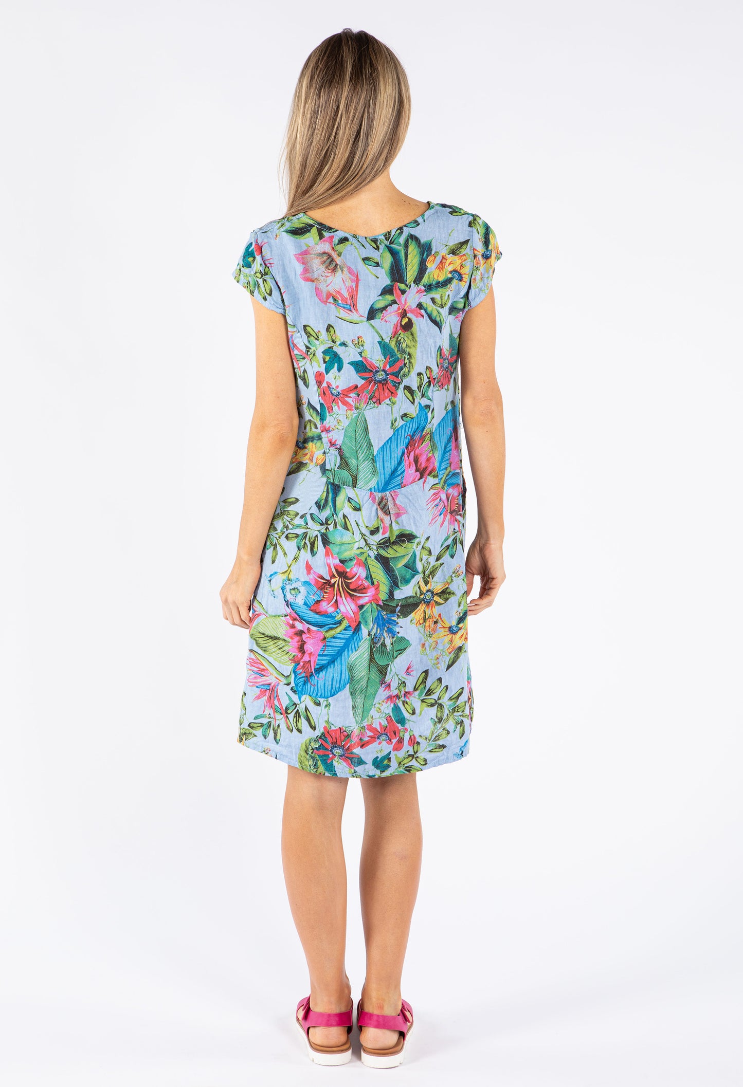 Tropical Floral Linen Dress