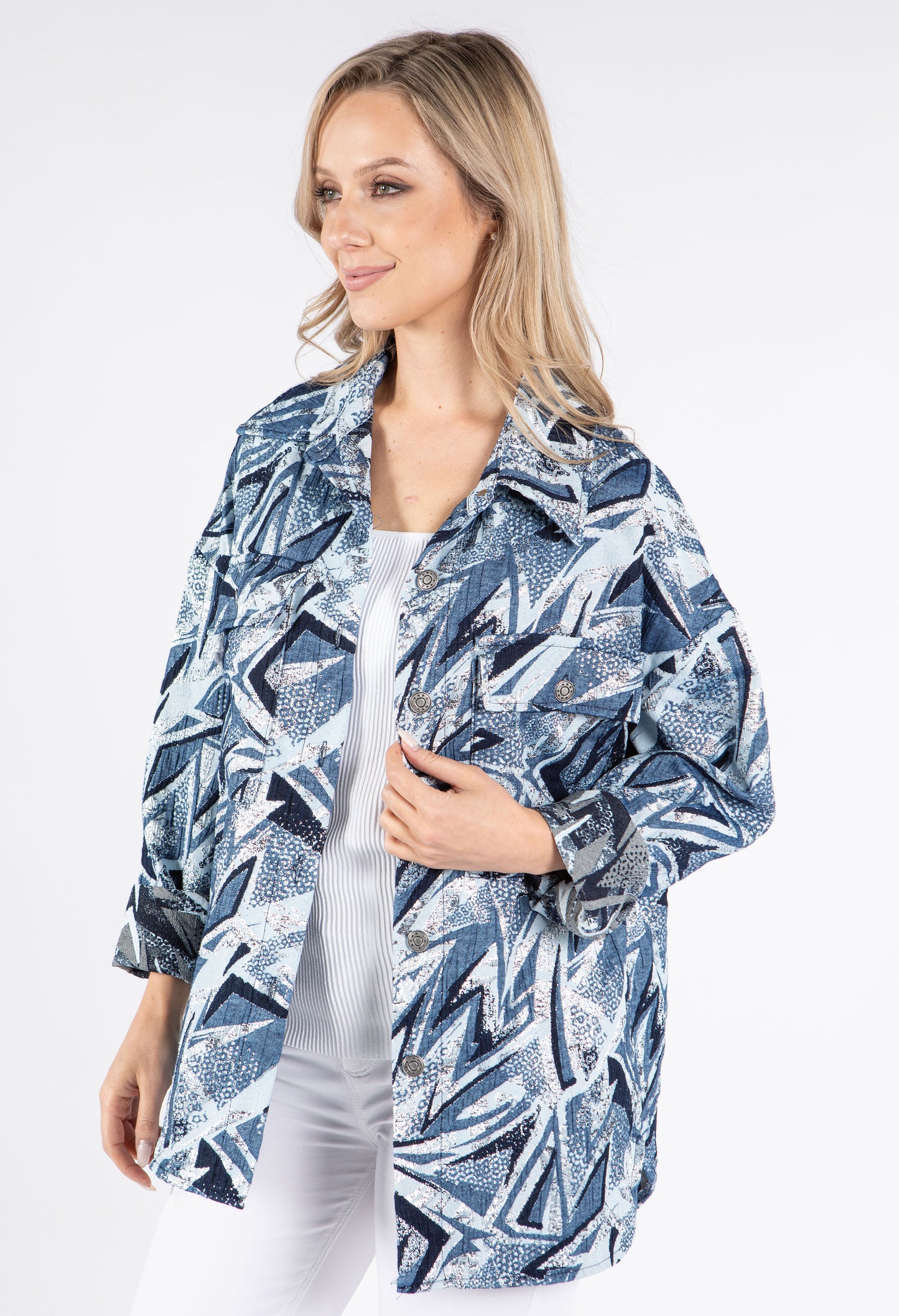 Abstract Print Button-Up Overshirt
