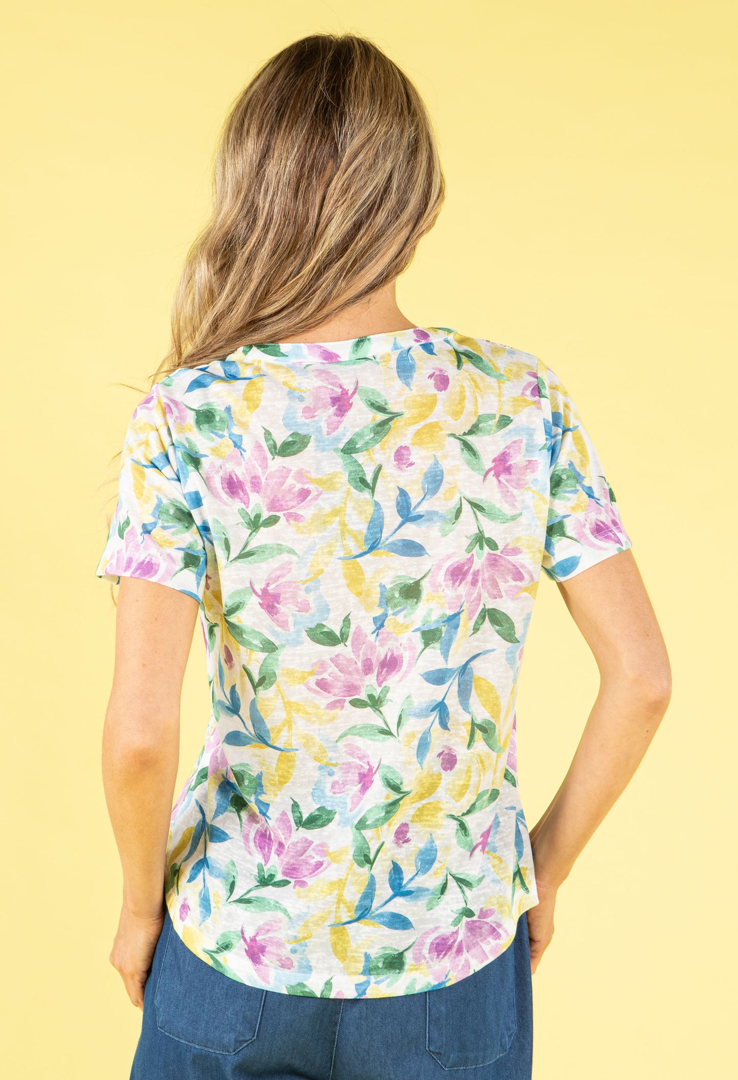 Pastel Leaf V-Neck Top