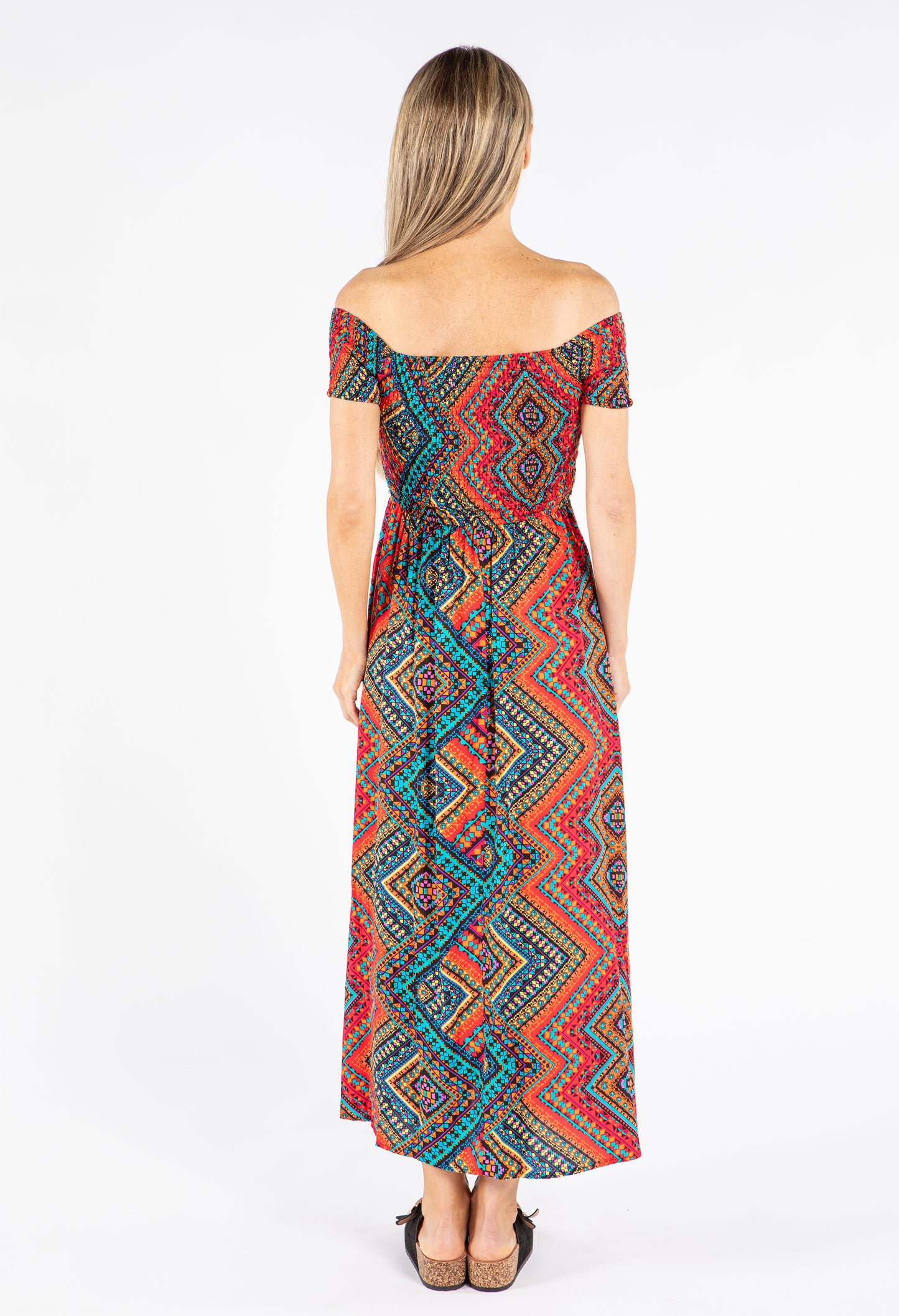 Smocking Bodice Aztec Print Dress