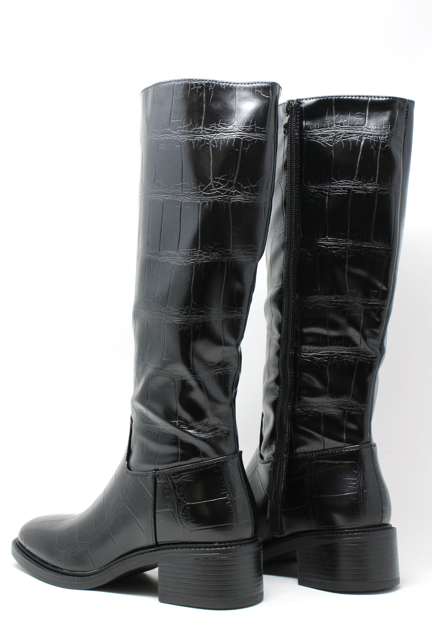 Croc Effect Knee High Boot
