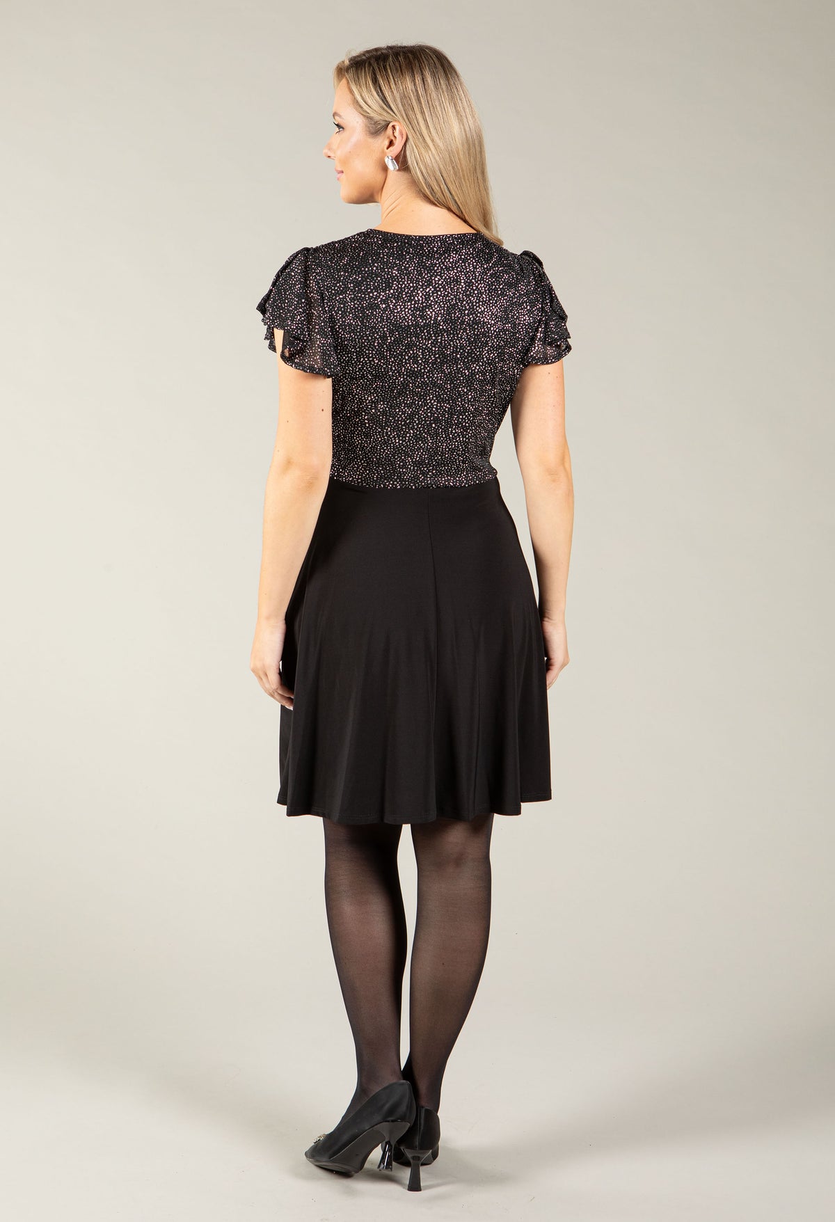 Glittered Ruffle Sleeve Dress
