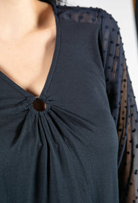 Dot Embroidery Ring Detail Blouse