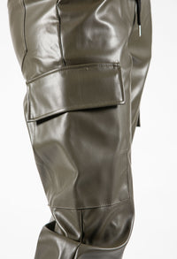 Faux Leather Cargo Style Trousers