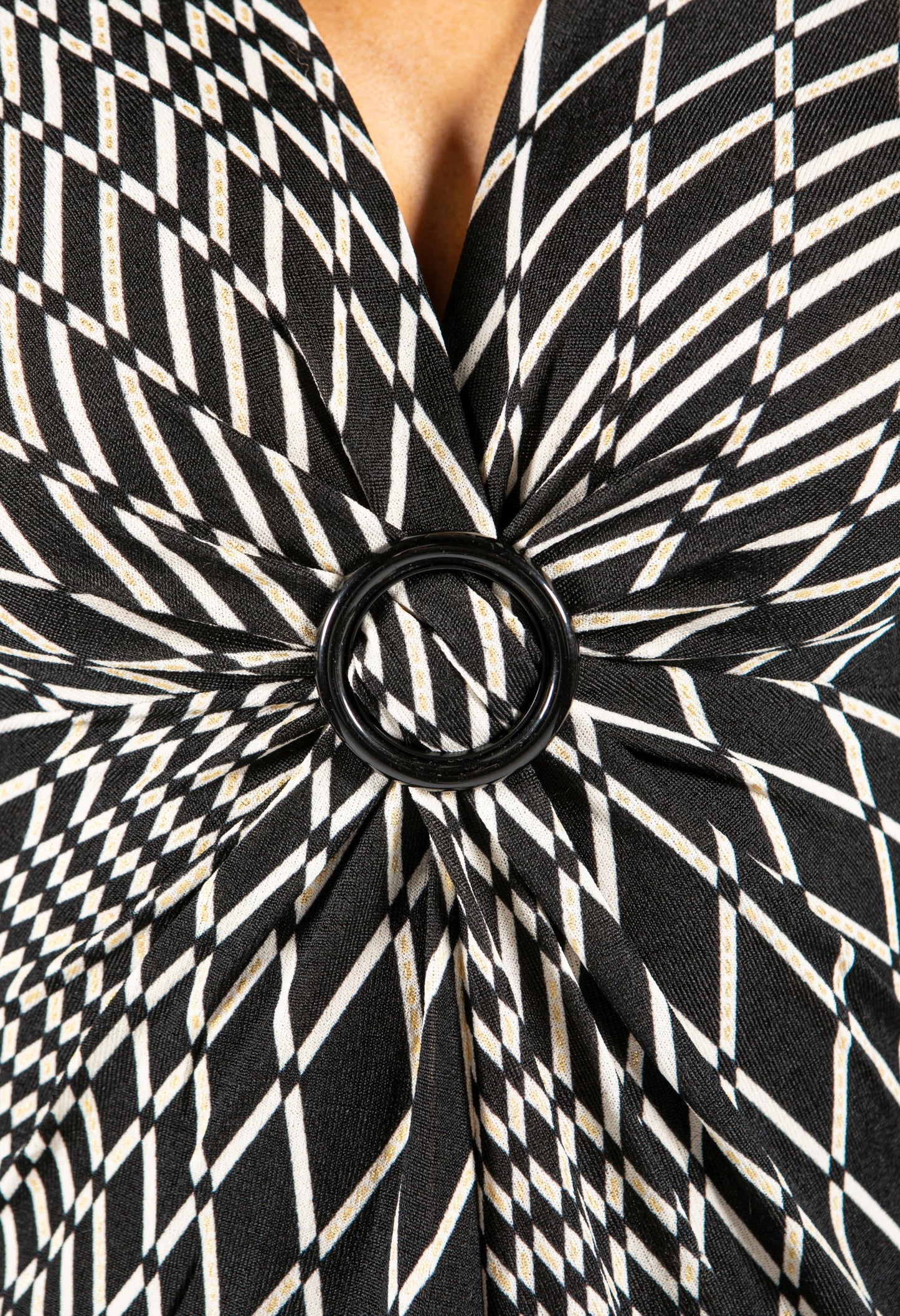 Ring Detail Geometric Print Dress