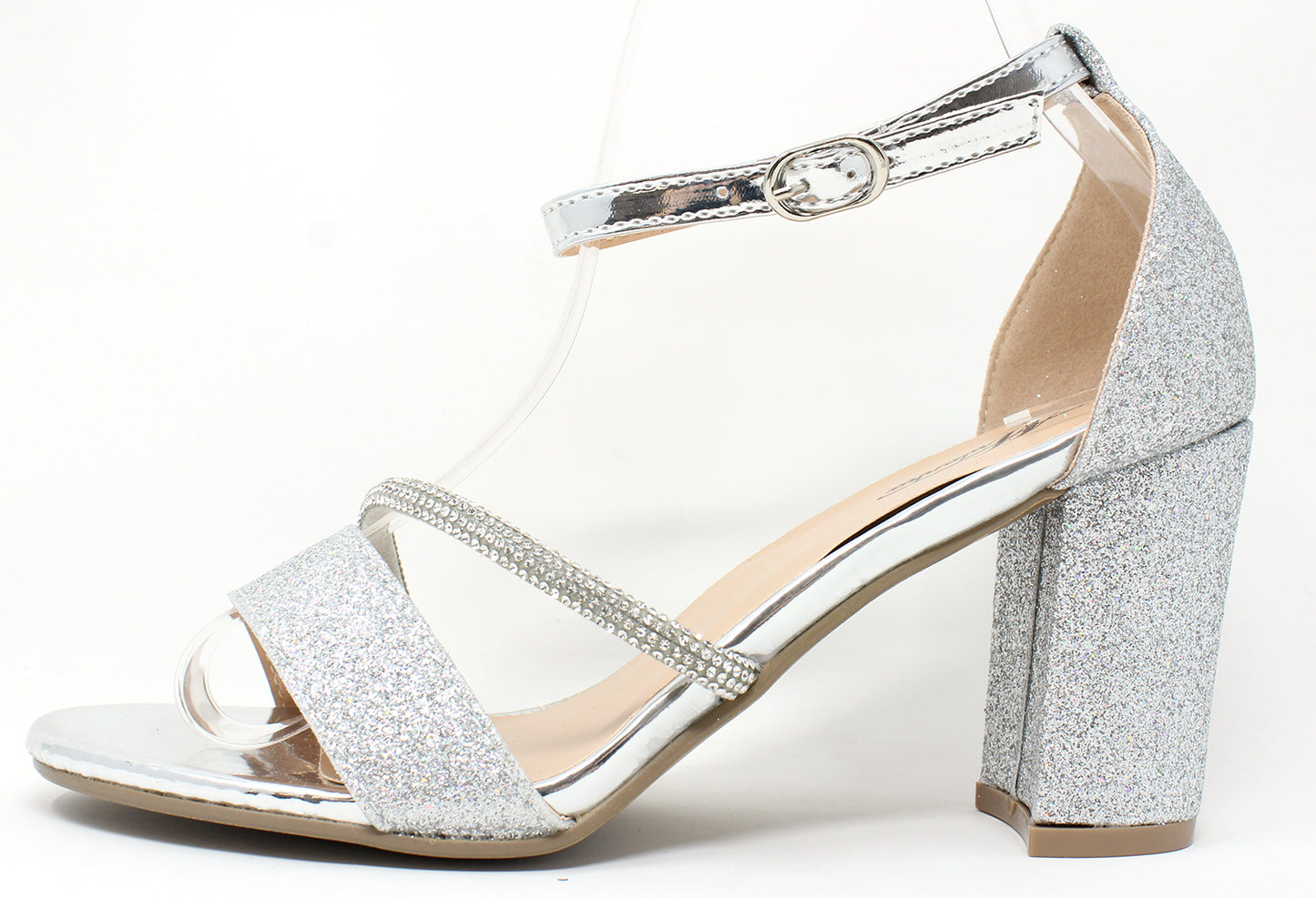 Diamante and Glitter Strap Heel