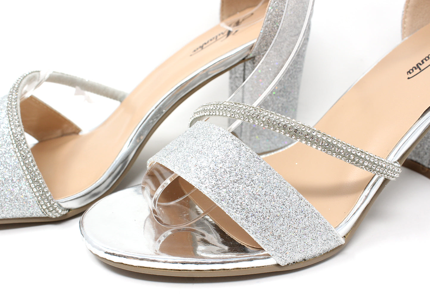 Diamante and Glitter Strap Heel