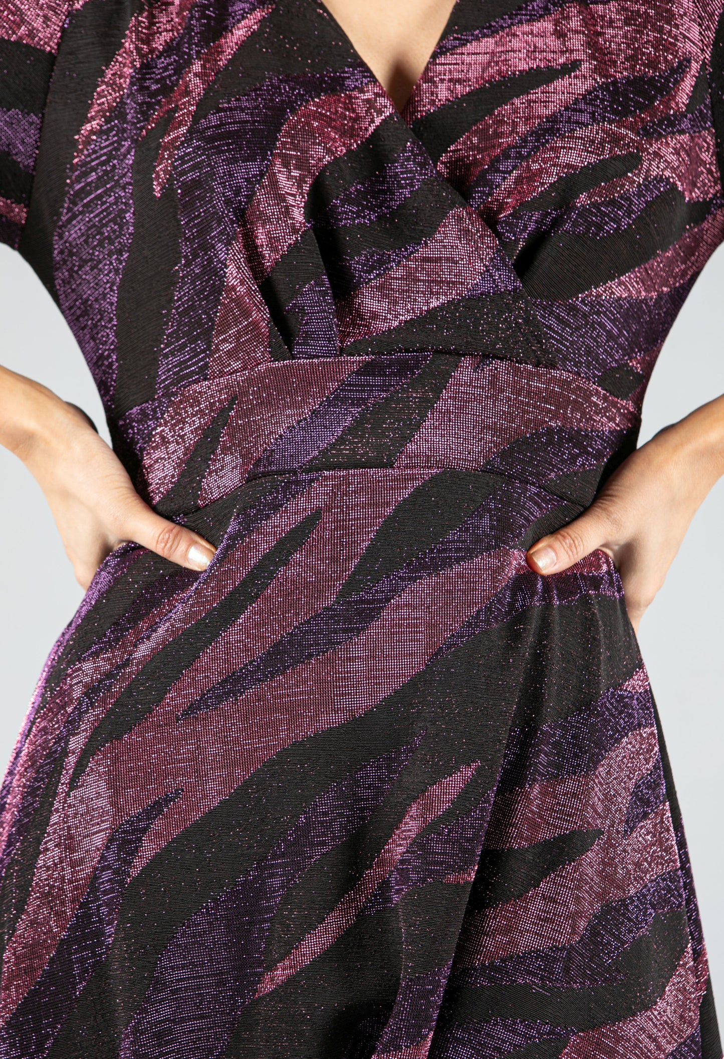 Soft Lurex Design Wrap Style Bodice Dress