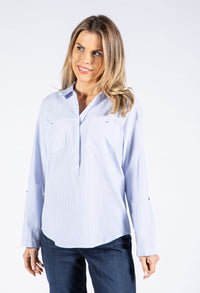 Striped Front Pocket Blouse