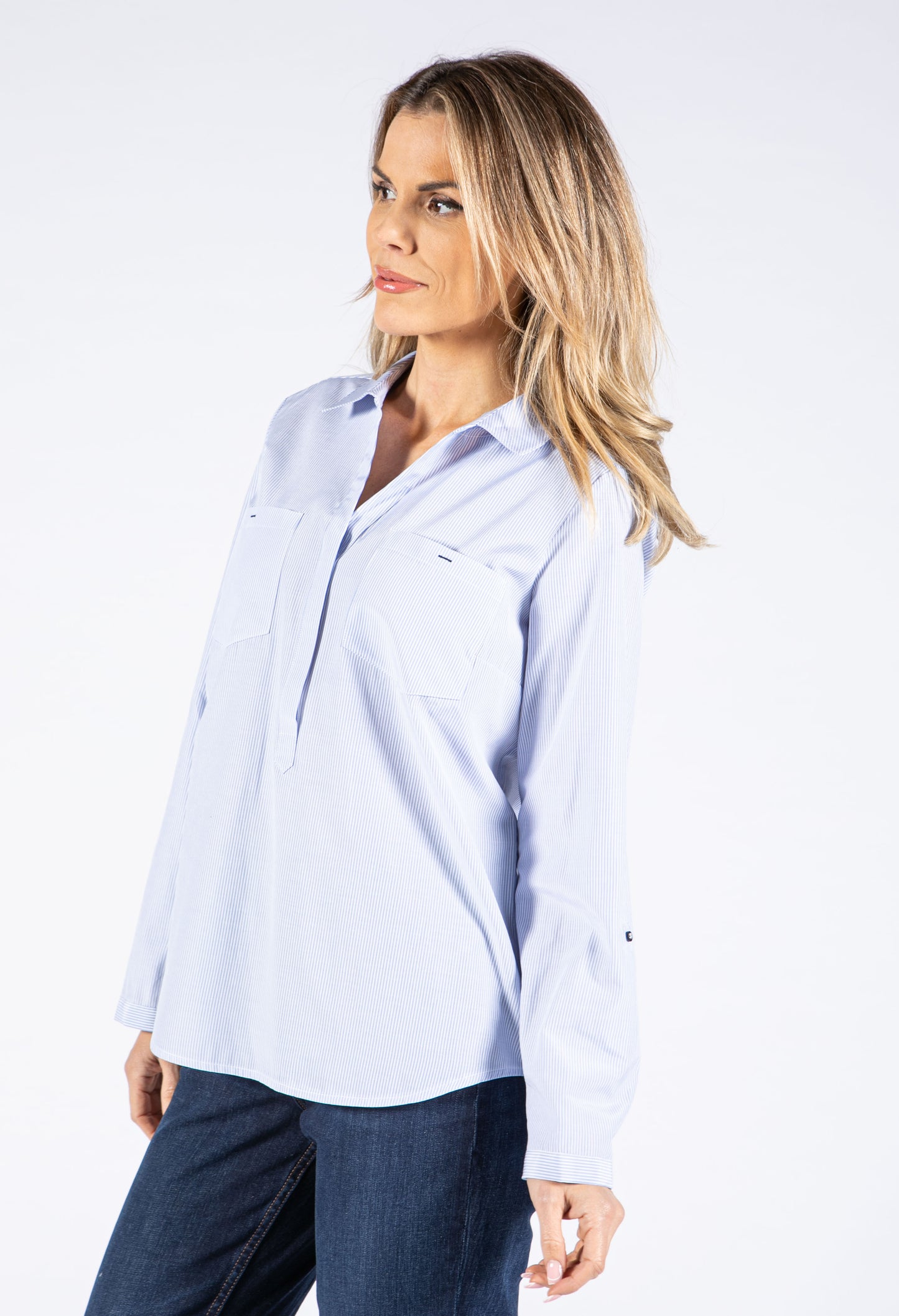 Striped Front Pocket Blouse