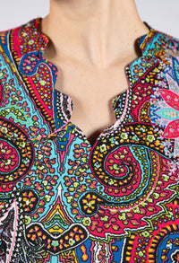 Scallop Neckline Mixed Print Dress