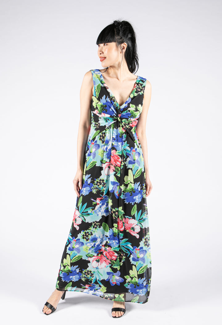 Knot Detail Floral Sleeveless Dress