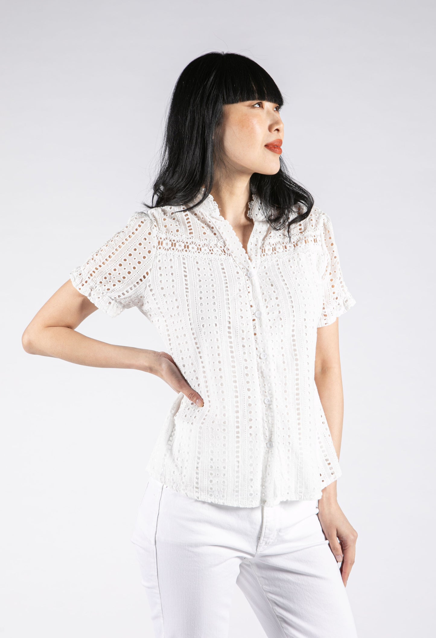 Cut Out Detailing Short Sleeve Blouse