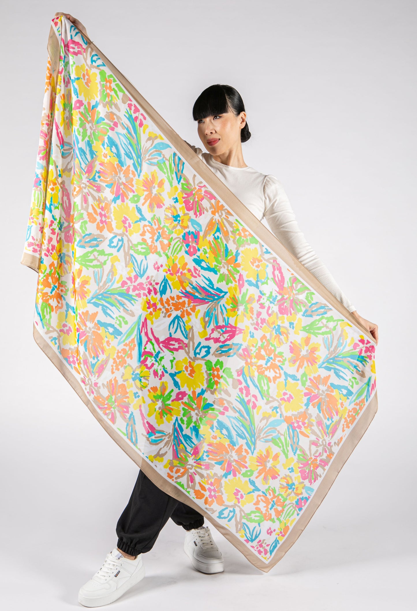 Colour Mix Floral Print Silk Scarf