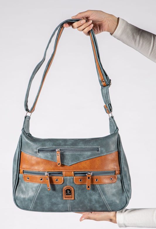 Front Zip Pocket Vintage Leather Shoulder Bag