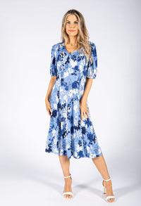 Floral Print Dress in Blue Mix