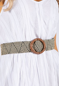 Woven Belt with Wooden Look Buckle