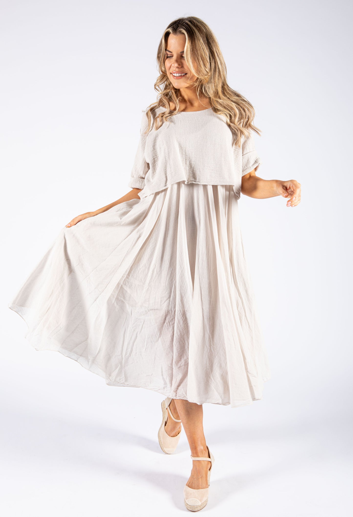 Two Piece Cotton Voile Dress with Linen Look Pullover
