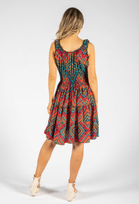 Aztec Print Smocking Waistband Short Dress