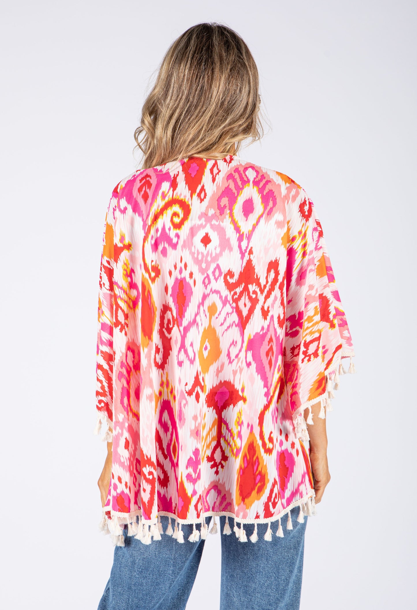 Colour Mix Kimono with Tassel Hem