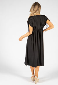 Front Buckle Ruched Sleeve Dress