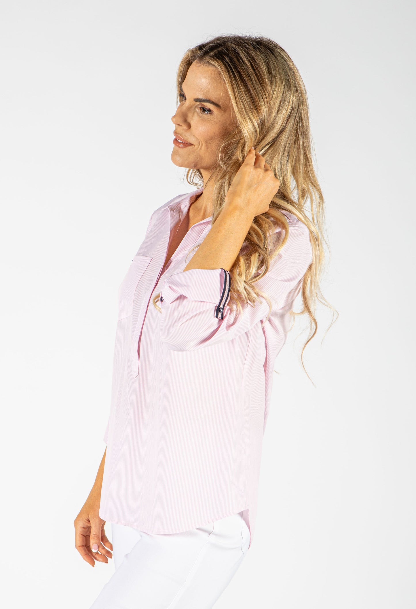 Striped Front Pocket Blouse