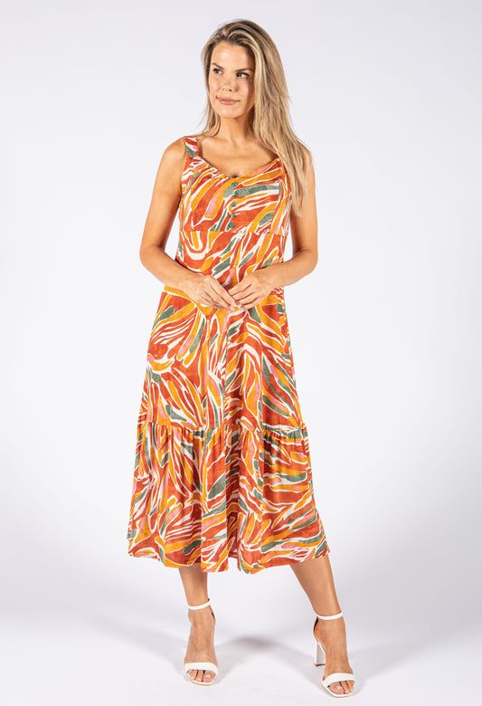 Tropical Print Sleeveless Dress